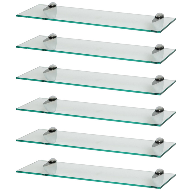 Harbour Housewares Floating Glass Wall Shelf 60cm 6 Pack - Size: 0.5 x 60 x 13cm - Clear - Wilko - image 1