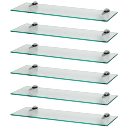 Harbour Housewares Floating Glass Wall Shelf 60cm 6 Pack - Size: 0.5 x 60 x 13cm - Clear - Wilko - thumbnail 1