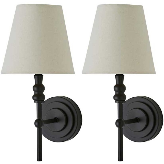 ValueLights Maggie Black Candlestick Wall Lights with Shade and Bulb 2 Pack - Size: 38.5 x 21.5 x 18cm - Wilko - image 1
