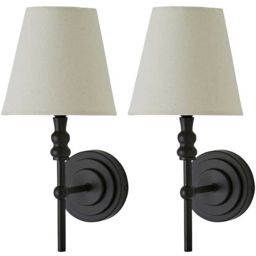 ValueLights Maggie Black Candlestick Wall Lights with Shade and Bulb 2 Pack - Size: 38.5 x 21.5 x 18cm - Wilko