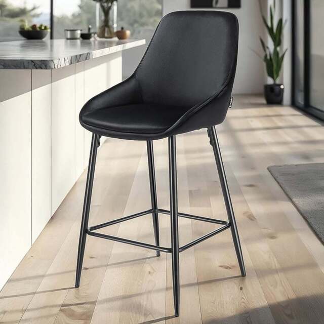 tectake Siera Black Velvet Look Bar Stool Set of 2 - Wilko - image 1