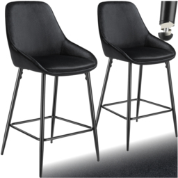 tectake Siera Black Velvet Look Bar Stool Set of 2 - Wilko - thumbnail 3