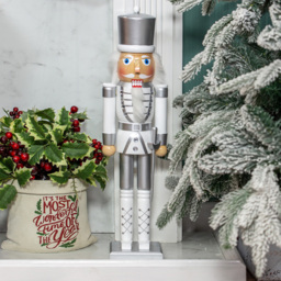 The Christmas Workshop White and Silver Wooden Nutcracker Soldier 50cm - Wilko - thumbnail 3