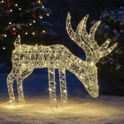 Xmas Haus Silver 200 Warm White LED Head Down Deer Christmas Decoration 1ft - Size: 550 x 430 x 150cm - Wilko