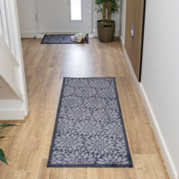 JVL Mega Grey Flowers Latex Backed Door Runner 57 x 150cm - Size: 150 x 57 x 1cm - Blue - Wilko - thumbnail 3