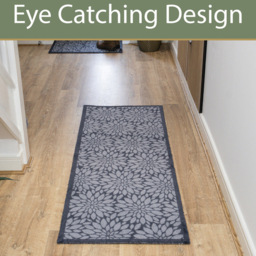 JVL Mega Grey Flowers Latex Backed Door Runner 57 x 150cm - Size: 150 x 57 x 1cm - Blue - Wilko - thumbnail 7