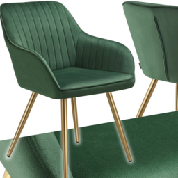 tectake Marilyn Dark Green and Gold Quilted Velvet Dining Chair - Size: Single - Wilko - thumbnail 3