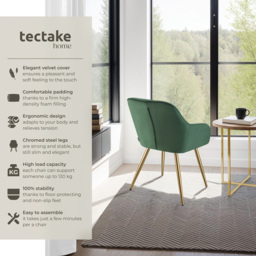 tectake Marilyn Dark Green and Gold Quilted Velvet Dining Chair - Size: Single - Wilko - thumbnail 4