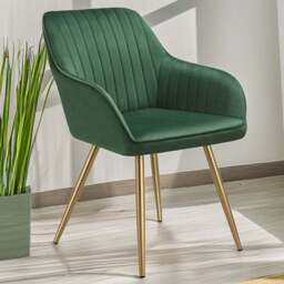 tectake Marilyn Dark Green and Gold Quilted Velvet Dining Chair - Size: Single - Wilko