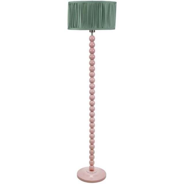ValueLights Bobbins Ruched Pleated Green Drum Shade Painted Rose LED Floor Lamp - Pink - Wilko - image 1