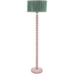 ValueLights Bobbins Ruched Pleated Green Drum Shade Painted Rose LED Floor Lamp - Pink - Wilko