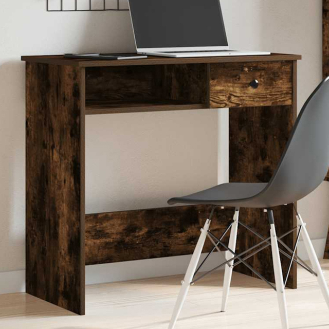 vidaXL Single Drawer Computer Desk Smoked Oak - Size: 75 x 80 x 40cm - Brown - Wilko - image 1