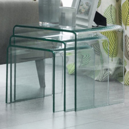 Julian Bowen Amalfi Bent Glass Nest of Tables Set of 3 - Size: 43 x 43 x 43cm - Clear - Wilko