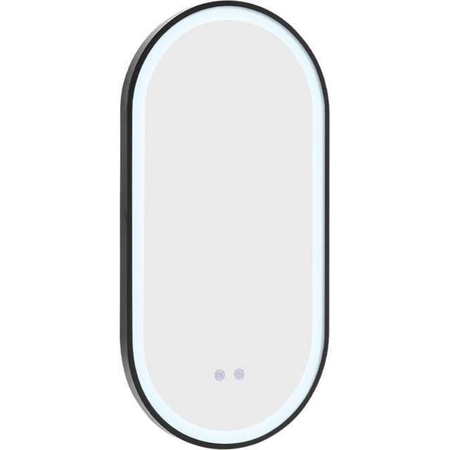 Living and Home Black Oval Metal Frame Anti Fog LED Wall Mirror with Touch Sensor - Size: 90 x 60 x 4cm - Wilko - image 1