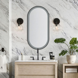 Living and Home Black Oval Metal Frame Anti Fog LED Wall Mirror with Touch Sensor - Size: 90 x 60 x 4cm - Wilko - thumbnail 3
