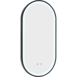 Living and Home Black Oval Metal Frame Anti Fog LED Wall Mirror with Touch Sensor - Size: 90 x 60 x 4cm - Wilko