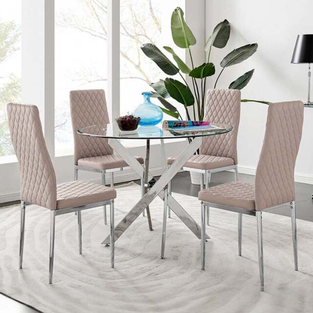 Furniturebox Arona Valera 4 Seater Round Dining Set Cappuccino and Chrome - Brown - Wilko - image 1