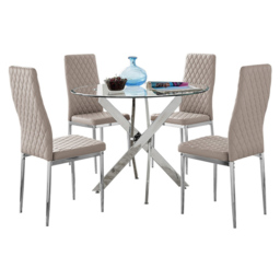 Furniturebox Arona Valera 4 Seater Round Dining Set Cappuccino and Chrome - Brown - Wilko - thumbnail 3