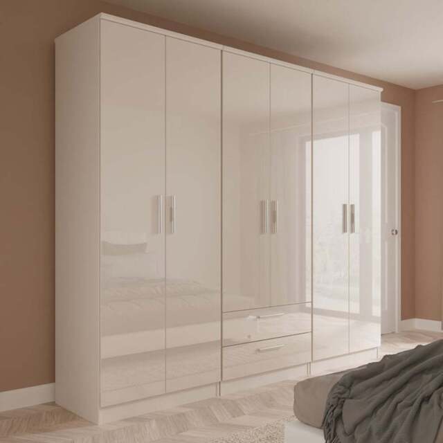 Crowndale Knightsbridge 6 Door 2 Drawer Kashmir Gloss Tall Wardrobe Ready Assembled - Kashmir Gloss & Kashmir - Wilko - image 1