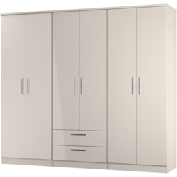 Crowndale Knightsbridge 6 Door 2 Drawer Kashmir Gloss Tall Wardrobe Ready Assembled - Kashmir Gloss & Kashmir - Wilko - thumbnail 4