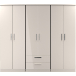 Crowndale Knightsbridge 6 Door 2 Drawer Kashmir Gloss Tall Wardrobe Ready Assembled - Kashmir Gloss & Kashmir - Wilko - thumbnail 3