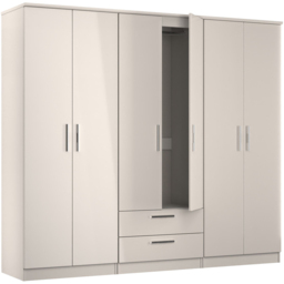Crowndale Knightsbridge 6 Door 2 Drawer Kashmir Gloss Tall Wardrobe Ready Assembled - Kashmir Gloss & Kashmir - Wilko - thumbnail 5