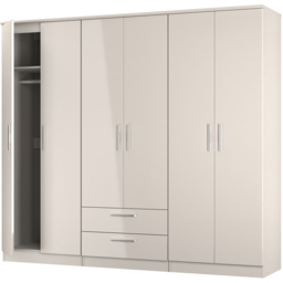 Crowndale Knightsbridge 6 Door 2 Drawer Kashmir Gloss Tall Wardrobe Ready Assembled - Kashmir Gloss & Kashmir - Wilko - thumbnail 6