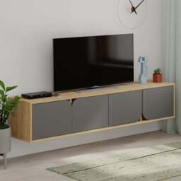 Decortie Spark 4 Door Oak Anthracite Grey Modern TV Unit - Size: 35 x 180 x 35.6cm - Multi - Wilko
