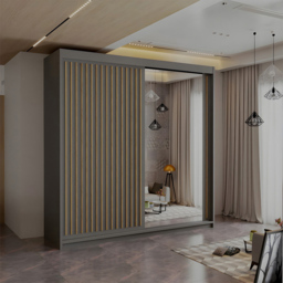 Sliding Wardrobes 4U Royal 2 Door Grey Minimalist Mirrored Wardrobe 203cm - Wilko - thumbnail 5