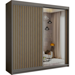 Sliding Wardrobes 4U Royal 2 Door Grey Minimalist Mirrored Wardrobe 203cm - Wilko - thumbnail 3