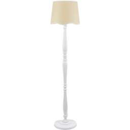 ValueLights Victoria Scallop White Edge Shade White Wood LED Floor Lamp - Wilko