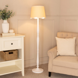 ValueLights Victoria Scallop White Edge Shade White Wood LED Floor Lamp - Wilko - thumbnail 3