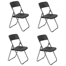 Garden Gear Set of 4 Black Rattan Effect Folding Plastic Dining Chair - Size: 84 x 46 x 53cm - Wilko - thumbnail 3