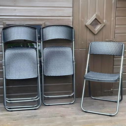 Garden Gear Set of 4 Black Rattan Effect Folding Plastic Dining Chair - Size: 84 x 46 x 53cm - Wilko - thumbnail 1