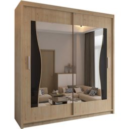 Sliding Wardrobes 4U Batumi 2 Door Oak Small Curved Mirrored Wardrobe 120cm - Brown - Wilko - thumbnail 3
