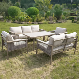 Shatchi 7 Seater Cream Outdoor Aluminium Sofa Set - Wilko - thumbnail 1