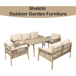 Shatchi 7 Seater Cream Outdoor Aluminium Sofa Set - Wilko - thumbnail 6