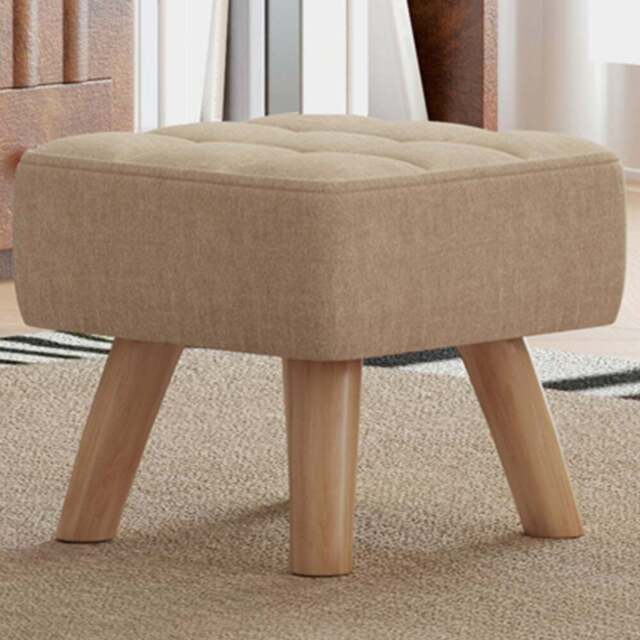 HOMCOM Modern Tufted Fabric Foot Stool with Rubber Wood Legs - Size: 19 x 30 x 30cm - Brown - Wilko - image 1