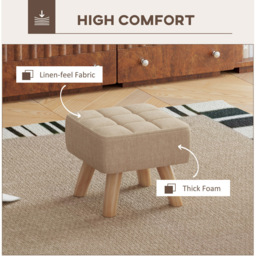 HOMCOM Modern Tufted Fabric Foot Stool with Rubber Wood Legs - Size: 19 x 30 x 30cm - Brown - Wilko - thumbnail 7
