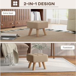 HOMCOM Modern Tufted Fabric Foot Stool with Rubber Wood Legs - Size: 19 x 30 x 30cm - Brown - Wilko - thumbnail 6