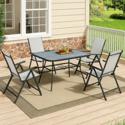 Living and Home 4 Seater Black Wood Grain Rectangular Patio Set - Wilko