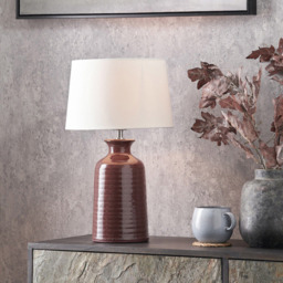 Pacific Lifestyle Helka White Fabric Shade Mulberry Robbed Glaze Ceramic Table Lamp - Size: 49 x 30 x 30cm - Red - Wilko - thumbnail 3