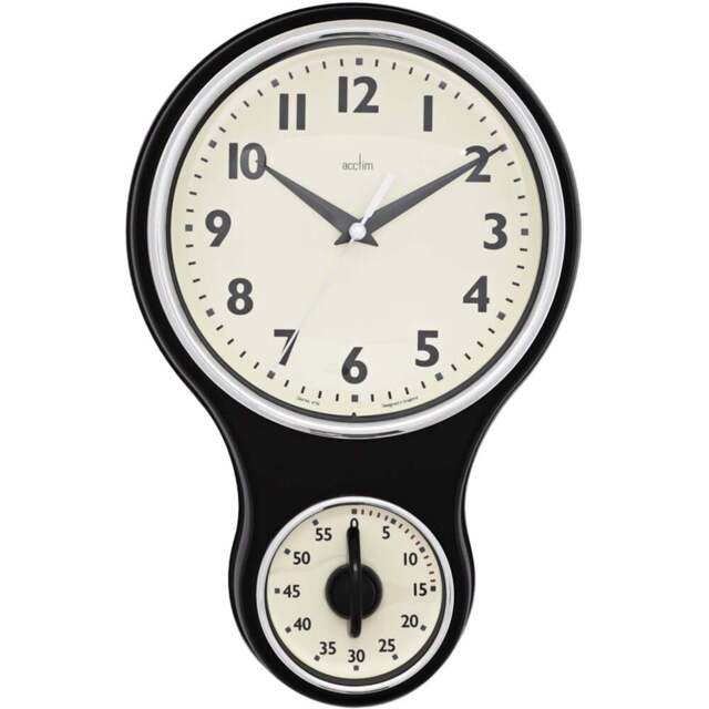 Acctim Kitchen Time Black Clock and Timer - Size: 5.5 x 19.5 x 30cm - Wilko - image 1