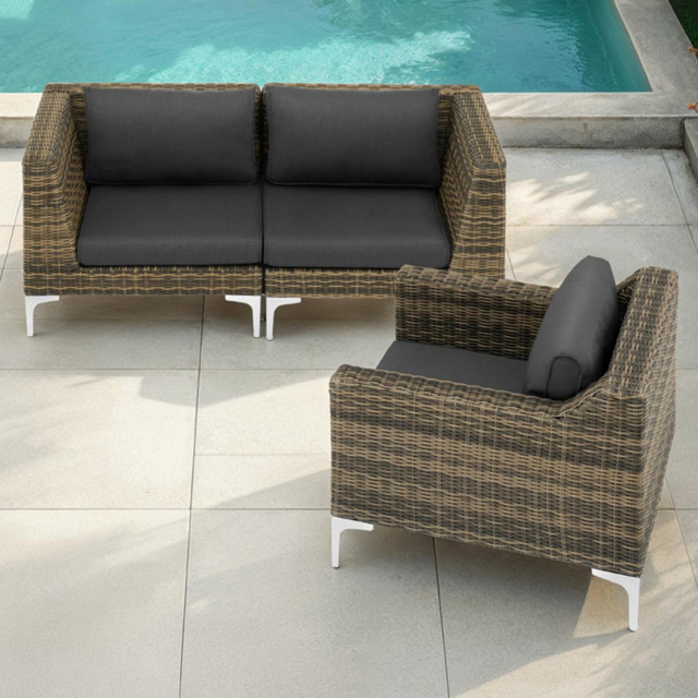 tectake Villanova 3 Seater Rattan Garden Sofa Set with Cushion - Grey - Wilko - image 1