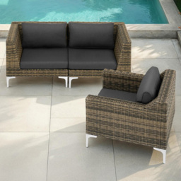 tectake Villanova 3 Seater Rattan Garden Sofa Set with Cushion - Grey - Wilko - thumbnail 1