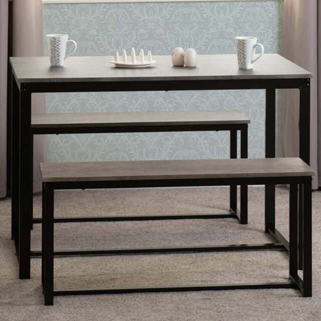 Seconique Lincoln 4 Seater Dining Bench Set Stone Effect and Black - Wilko - image 1