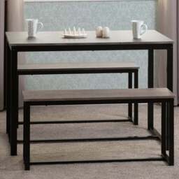 Seconique Lincoln 4 Seater Dining Bench Set Stone Effect and Black - Wilko