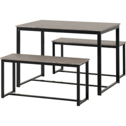 Seconique Lincoln 4 Seater Dining Bench Set Stone Effect and Black - Wilko - thumbnail 3
