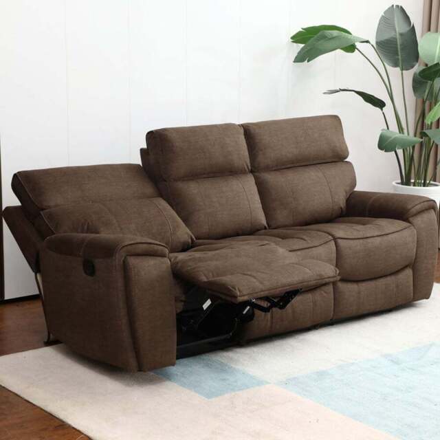 Cancun 3 Seater Brown Manual Recliner Sofa - Wilko - image 1