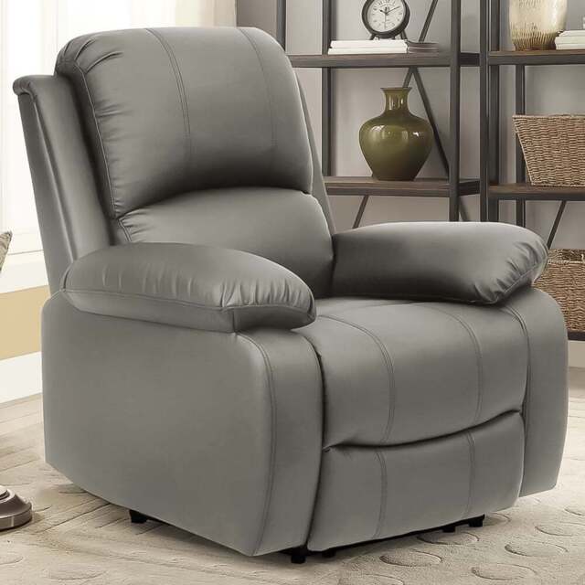Brooklyn Light Grey Bonded Leather Manual Recliner Chair - Size: Single - Wilko - image 1